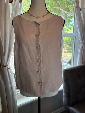 Sleeveless Button-Front Linen Top
